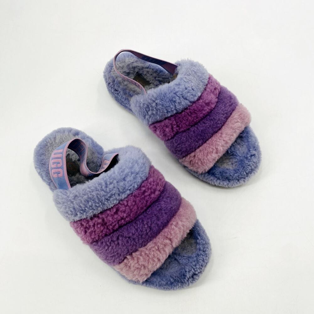 UGG purple fleece‎ fuzzy sling back slippers